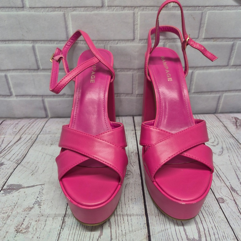 Rampage Patricia Hot Pink Platform Block Heel Sandals Womens 9 Crisscross Straps